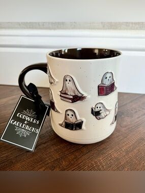 Cobwebs & Cauldrons Ghost Reading Book Ceramic Coffee Mug